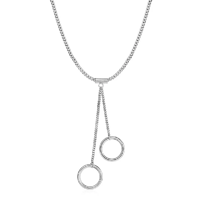 Multi-layer necklaces-Necklace with Two Ring and Chain Pendants in Sterling Silver