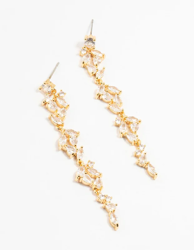 Twine bead earrings-Gold Plated Cascading Pear & Marquise Cubic Zirconia Earrings