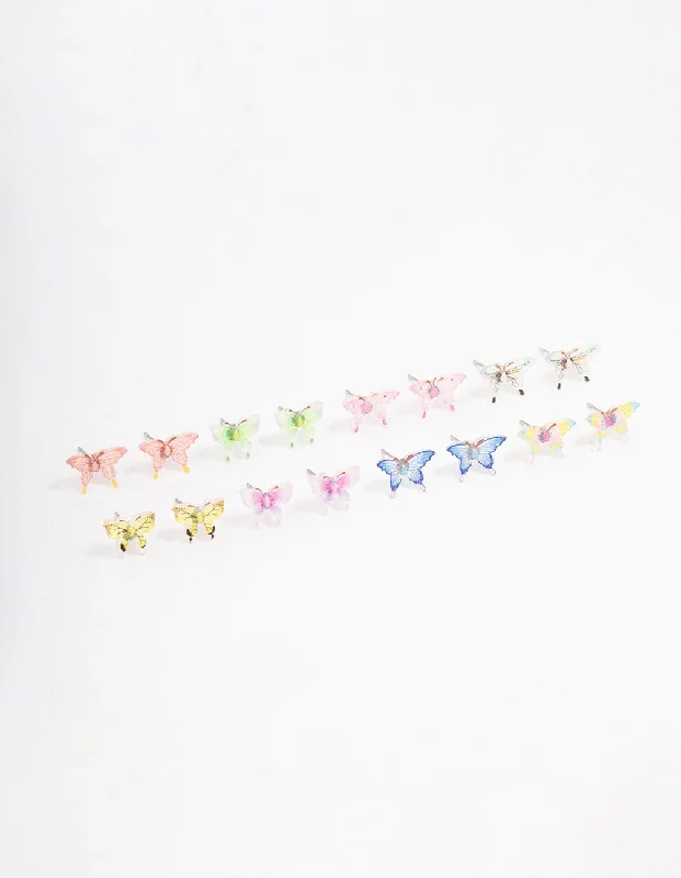 Silk cord earrings-Pastel Mixed Butterfly Earring 8-Pack