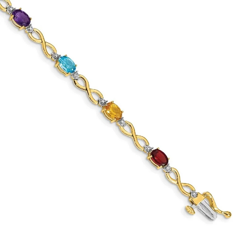 Chunky stone bangles-Curata 5mm 14k Rainbow Gemstone and Diamond Bracelet