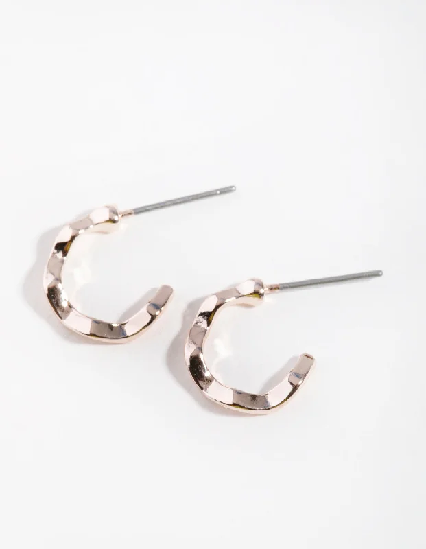 Oval dangle earrings-Rose Gold Squiggle Mini Hoop Earrings