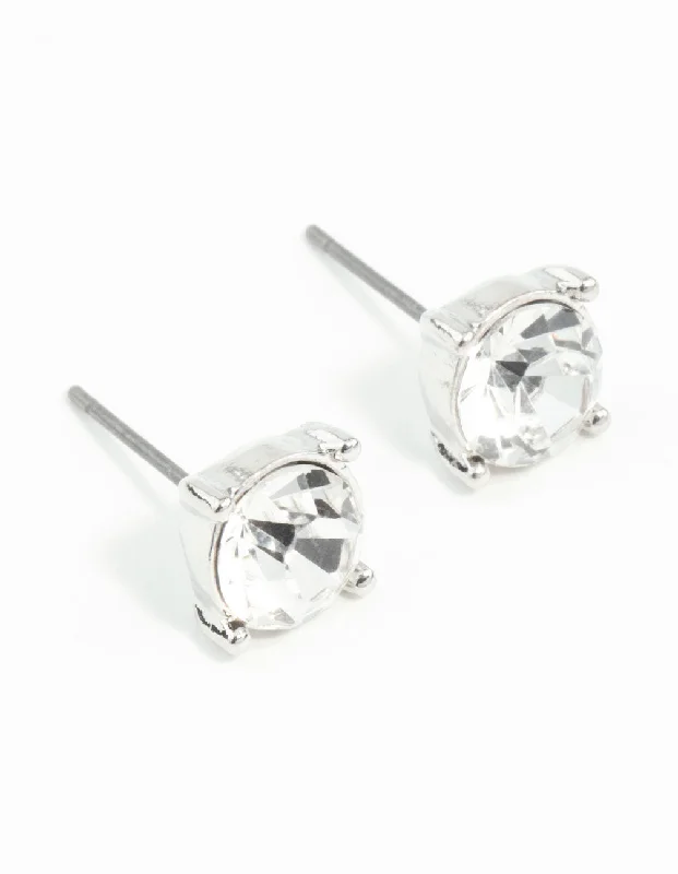 Trekker braid earrings-Silver 2 Carat Glass Stud Earrings