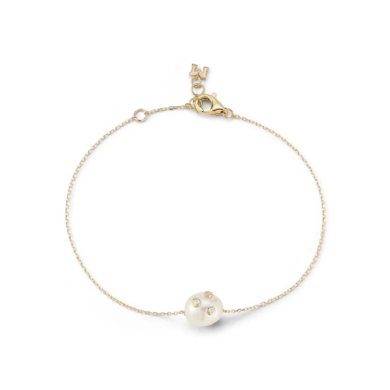 Tiny pearl bangles-14kt Scattered Diamond Bezel Baroque Pearl Bracelet