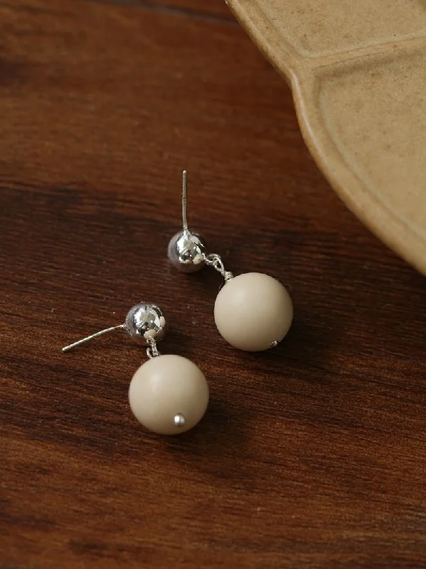 Layered drop earrings-Silver Bead White Fossil Drop Earrings