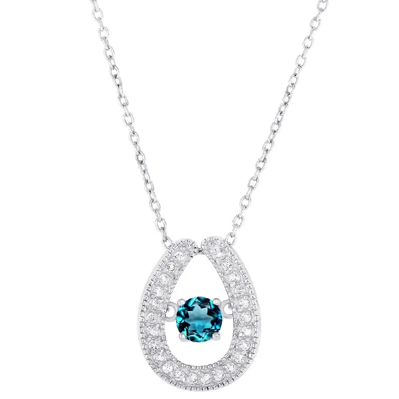 Zodiac charm necklaces-Dolce Giavonna Sterling Silver London Blue Topaz and White Topaz Horseshoe Necklace