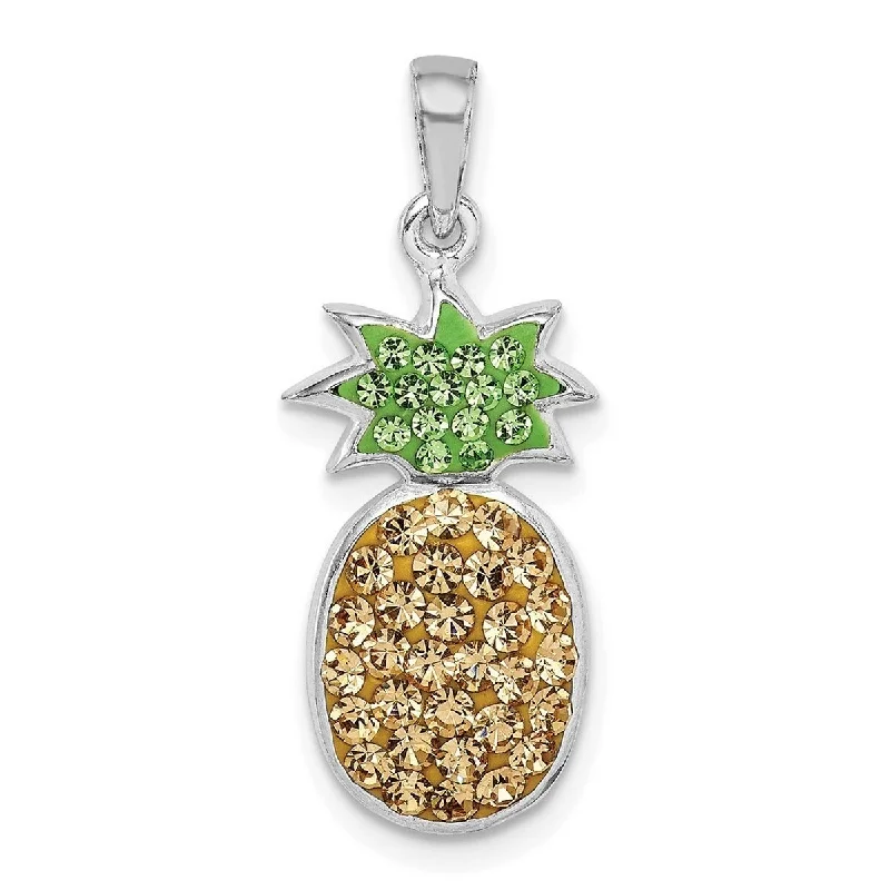 Vivid druzy necklaces-Curata 925 Sterling Silver Yellow Green Preciosa Crystal Pineapple Pendant Necklace Jewelry Gifts for Women