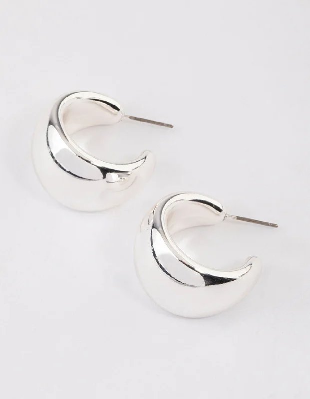 Pink gold earrings-Silver Wide Chubby Hoop Earrings