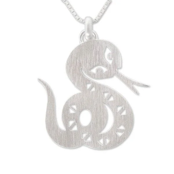 Oval gem necklaces-Handmade Sterling Silver 'Chinese Zodiac Snake' Necklace (Thailand)