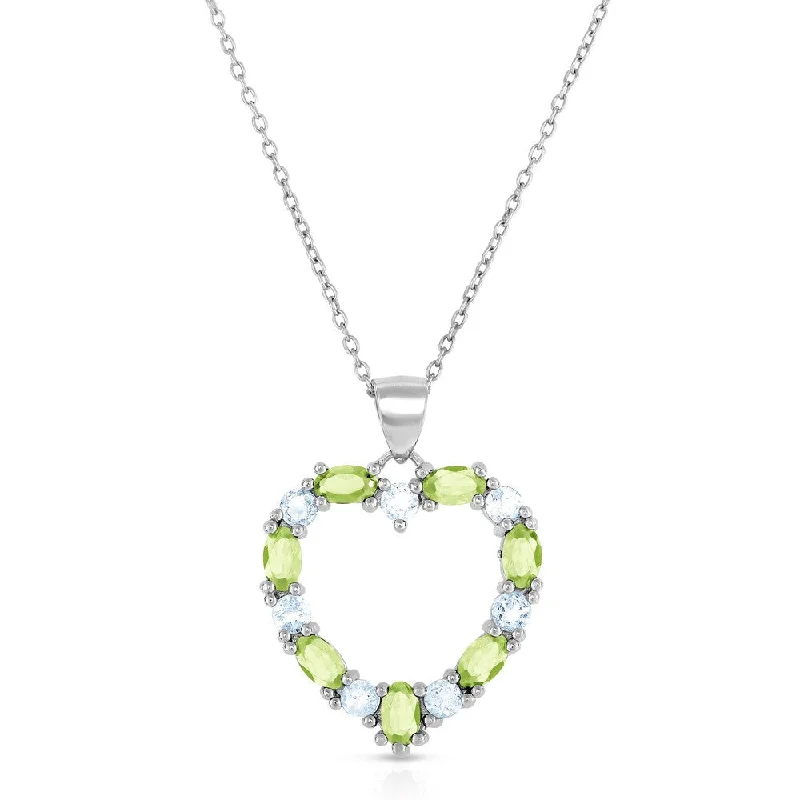 Leaf motif necklaces-Dolce Giavonna Sterling Silver Peridot and Blue Topaz Heart Necklace