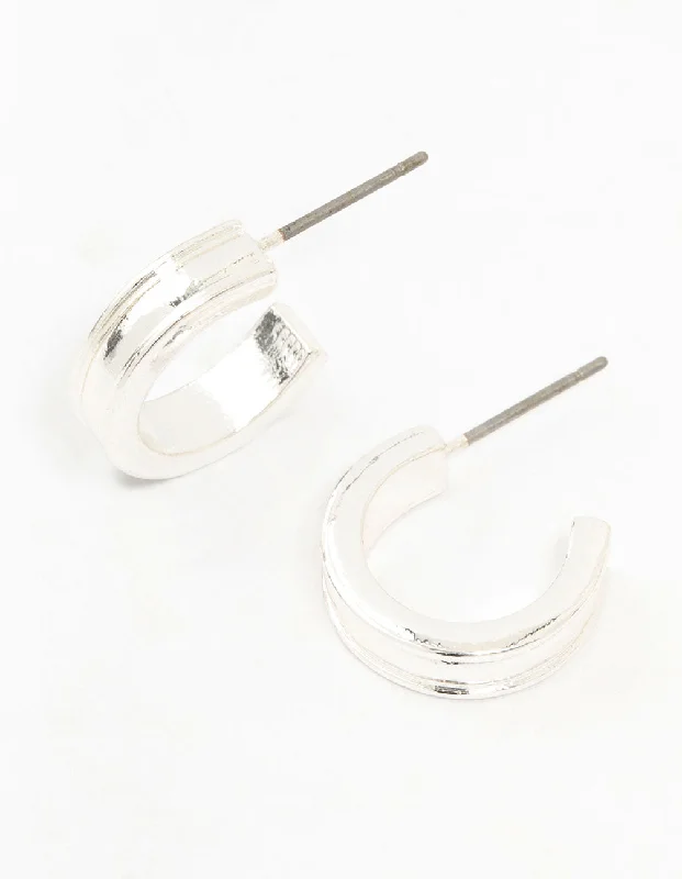 Ruby gem earrings-Silver Thick Centered Mini Hoop Earrings