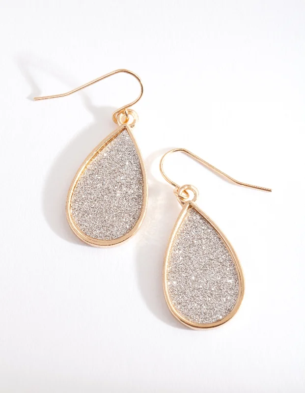 Polished art earrings-Gold Glitter Tear Drop Earrings