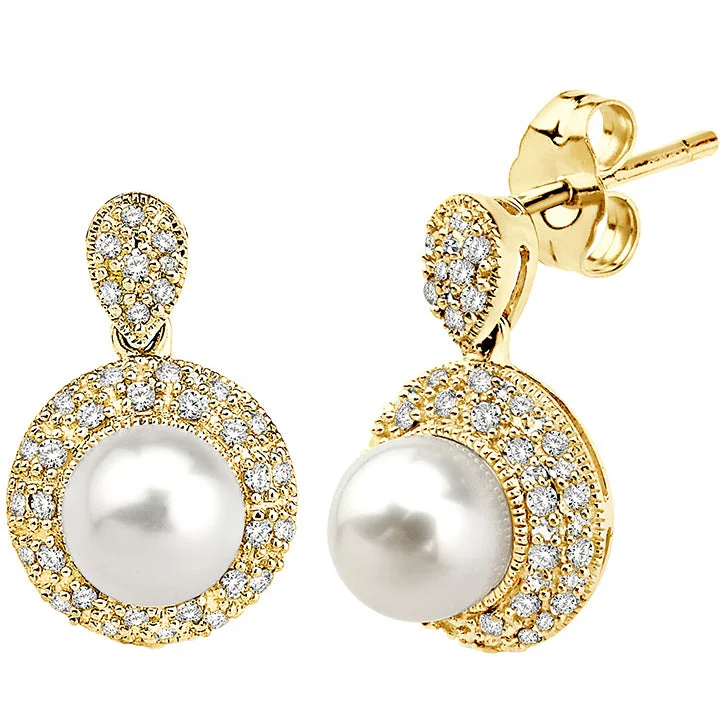 Solid ring earrings-Pearl & Diamond Border Earrings