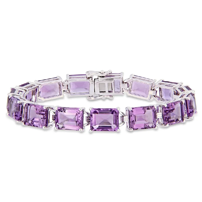 Secure clasp bangles-Miadora Sterling Silver 45ct TGW Amethyst Tennis Bracelet