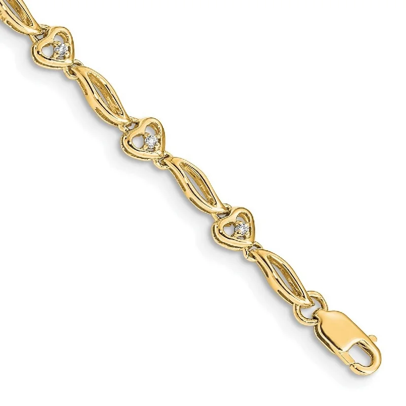 Heavy stone bangles-Curata 14k Yellow Gold Diamond Love Hearts Tennis Bracelet