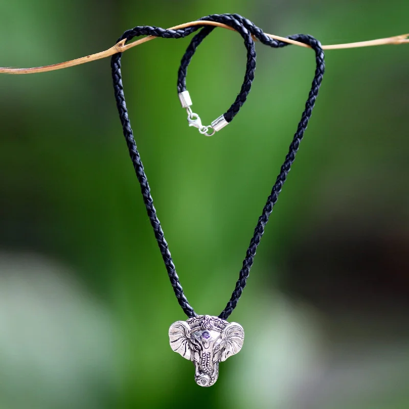 Thai style necklaces-NOVICA Handmade Sterling Silver Men's 'Wise Ganesha' Leather Necklace (Indonesia)