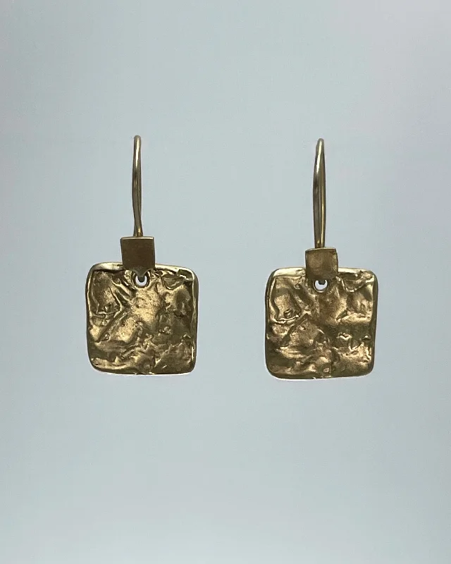 Thin pearl earrings-Julie Cohn Artifact Square Bronze Earring