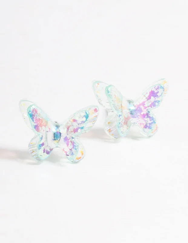 Large hoop earrings-Acrylic Blue Candy Butterfly Stud Earrings