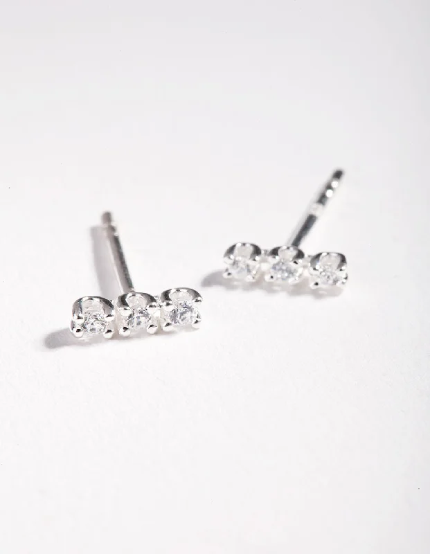 Deco style earrings-Sterling Silver Cubic Zirconia Stick Stud Earrings