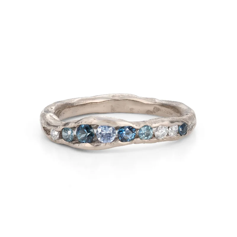 Solitaire diamond engagement rings-Ocean Stone Half Channel Ring