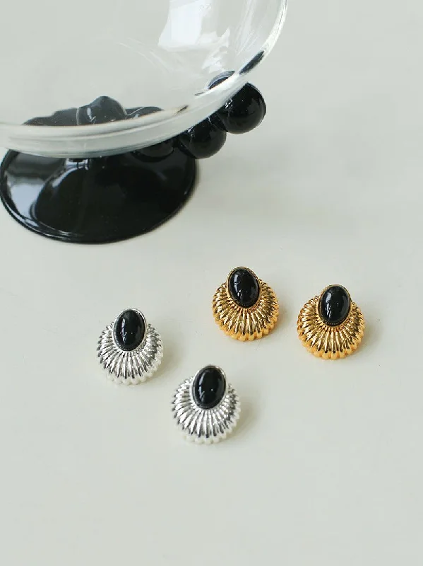 Wide hoop earrings-Vintage Black Agate Elegant Earrings