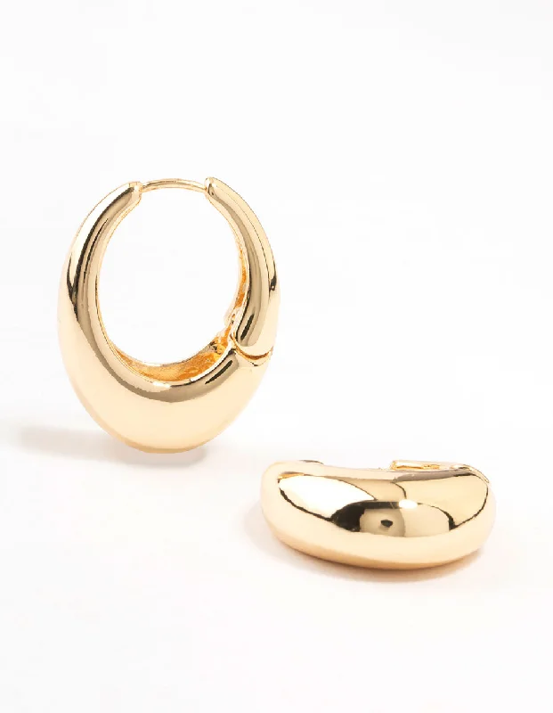 Worn medallion earrings-Gold Plated Mega Oval Hoop Earrings