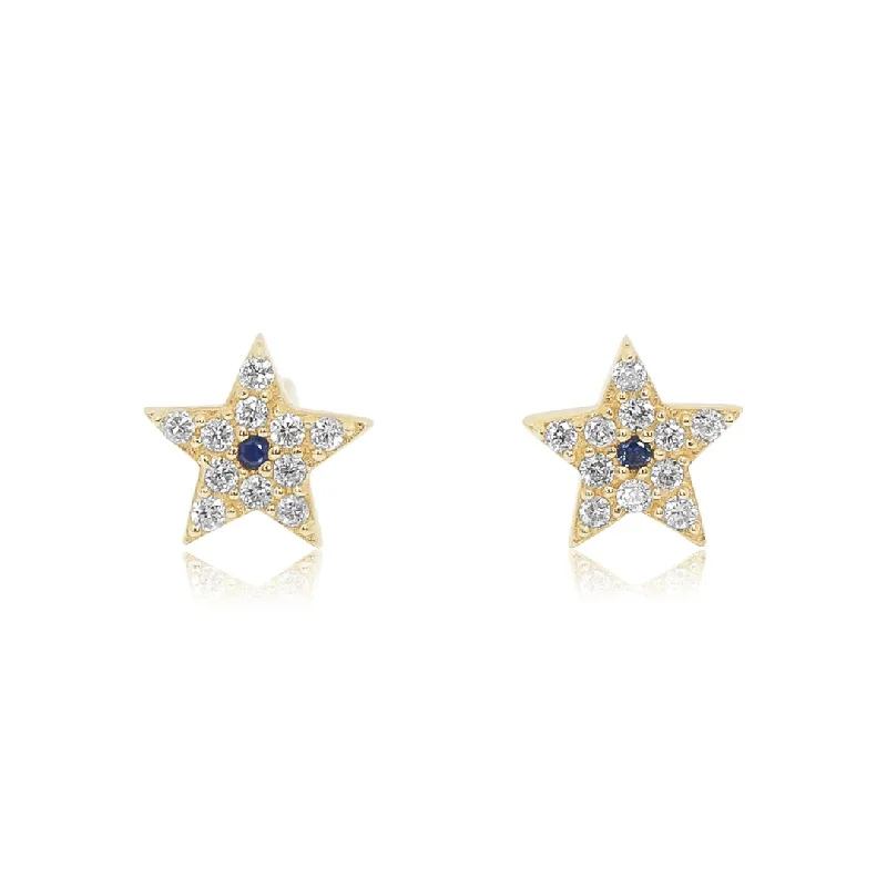 Tiny wing earrings-Sapphire and Diamond Star Studs