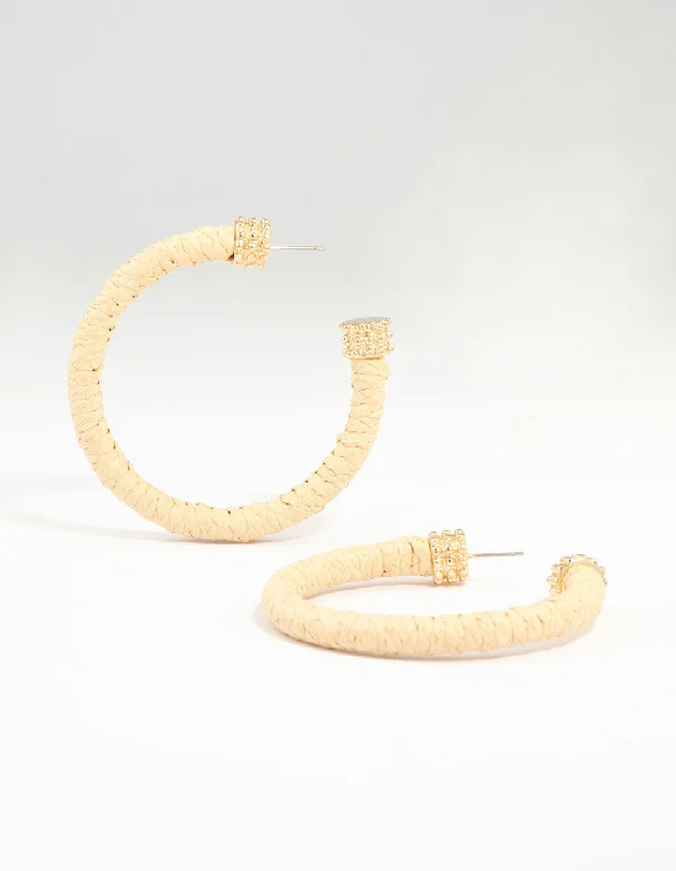 Silk fringe earrings-Paper Raffia Wrapped Hoop Earrings