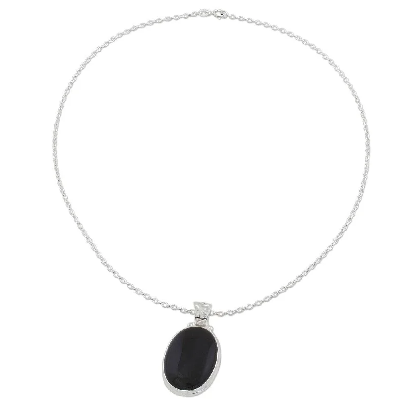 Retro deco necklaces-Handmade Sterling Silver Elegant Protector Onyx Necklace (India) - 7'6" x 9'6" - 7'6" x 9'6"