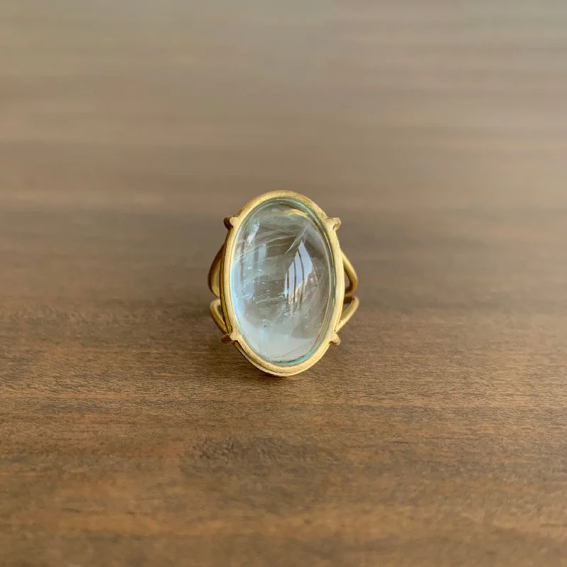 Aquamarine Cabochon Cage Set Ring