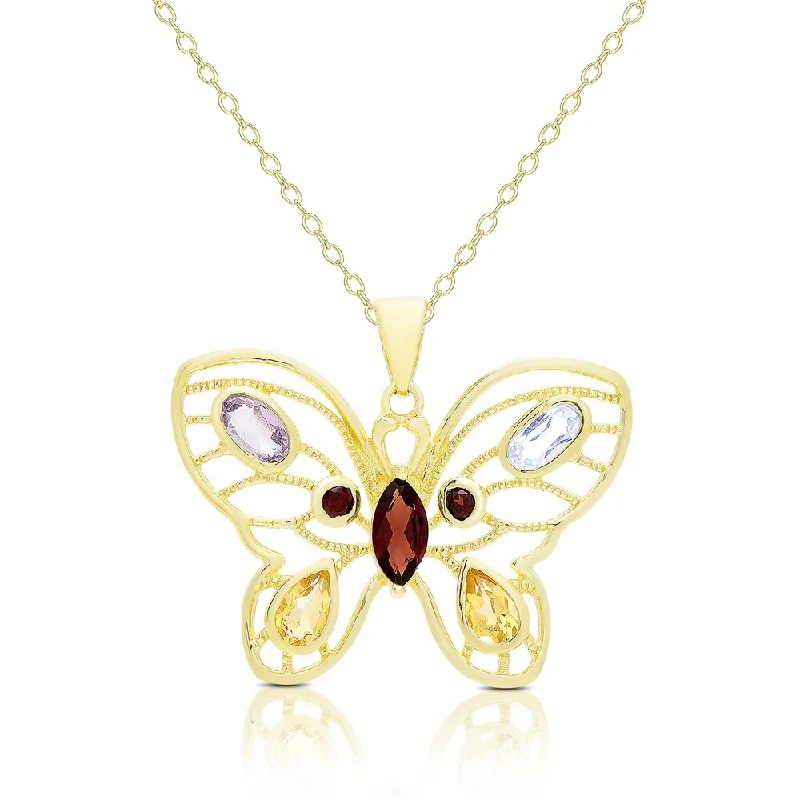 Multi-strand necklaces-Dolce Giavonna Gold Over Silver Gemstone Butterfly Necklace