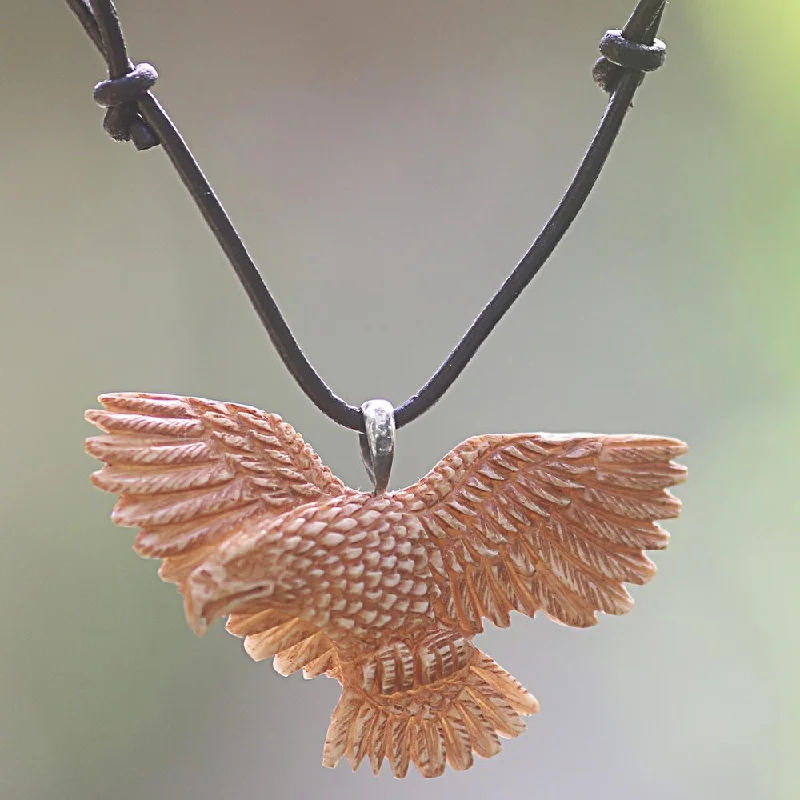 Spinel necklaces-Handmade Leather 'Stoic Eagle' Necklace (Indonesia)