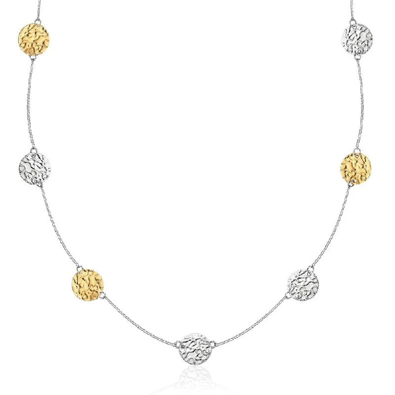 Mesh choker necklaces-14k Yellow Gold & Sterling Silver 32'' Reticulated Disc Station Necklace