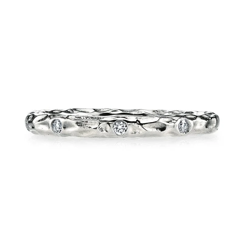 Woven cord engagement rings-14K White Gold 0.14ct. Bezel Set Diamond Textured Stackable Fashion Ring