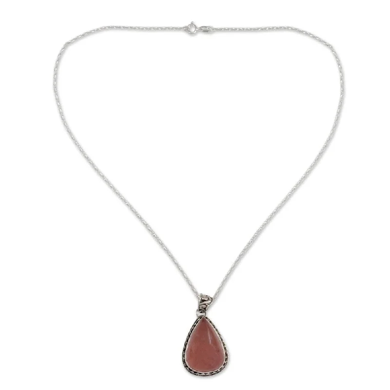 Retro photo necklaces-NOVICA Handmade Teardrop Rose Quartz Sterling Silver Pendant Necklace (India)