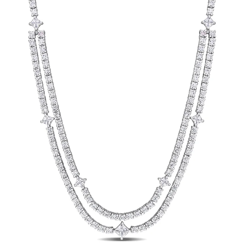 Coiled thread necklaces-Miadora 11 5/8 CT TGW Created White Sapphire Double Strand Necklace in Sterling Silver