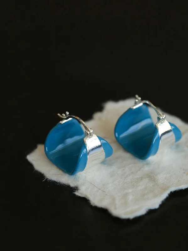 Trekker feather earrings-Unique Irregular Blue Enamel Curved Earrings