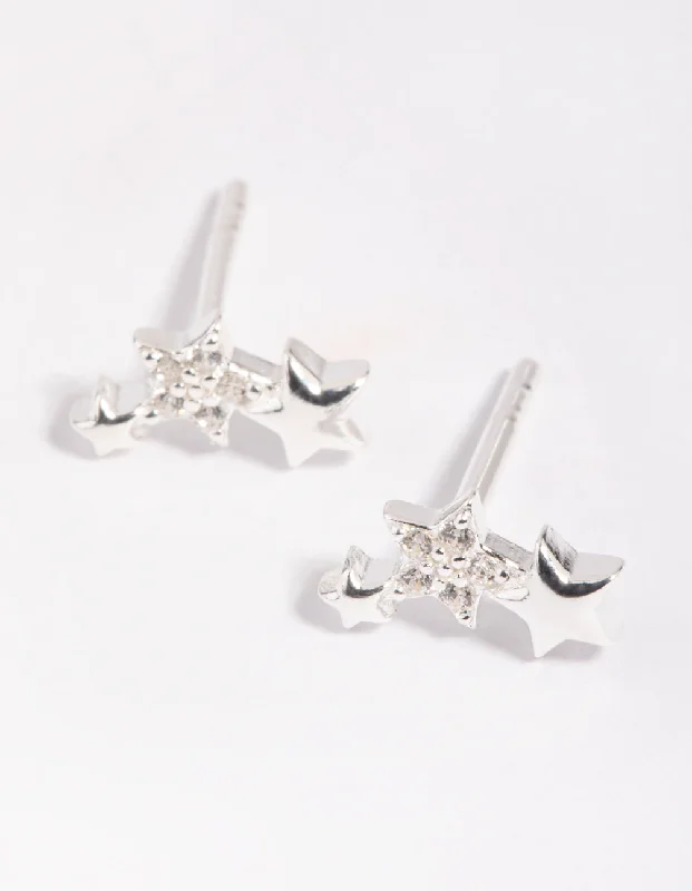 Bright stud earrings-Sterling SIlver Star Stud Earrings