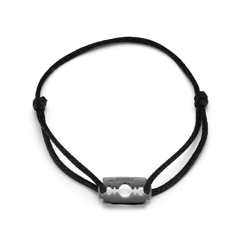 Full moon bangles-Blacken Razor Blade on Black Nylon Bracelet