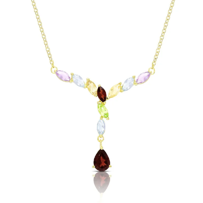 Floating gem necklaces-Dolce Giavonna Gold Over Sterling Silver Multi Gemstone 'Y' Design Necklace