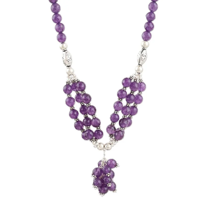 Tarnished silver necklaces-NOVICA Bouquet in Purple, Amethyst pendant necklace