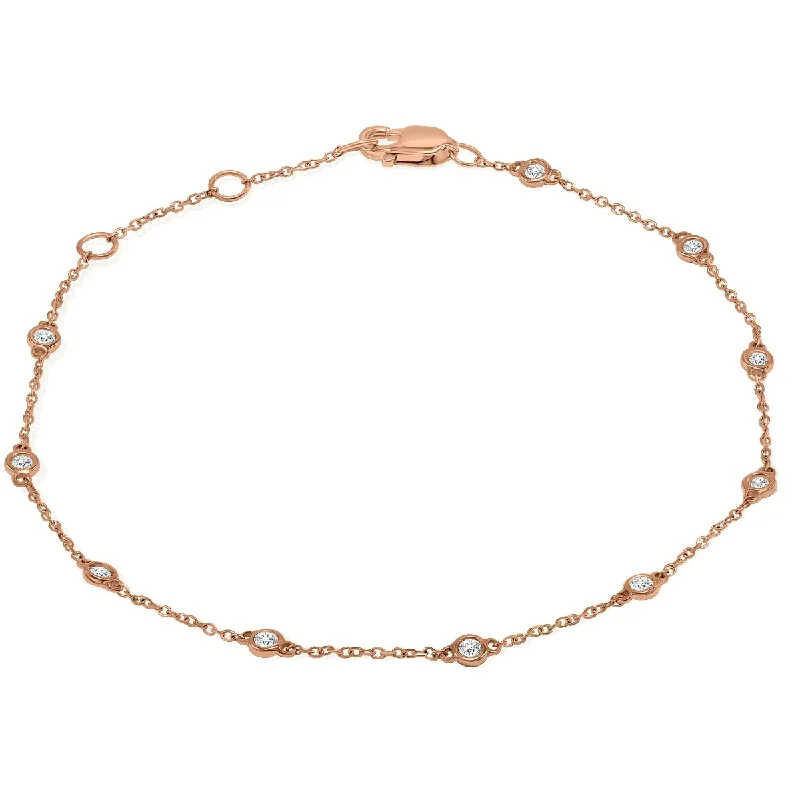 Silk wrap bangles-Marquee 1/4 Carat TW Bezel Set Genuine Diamond Station Bracelet in 14K Rose Gold