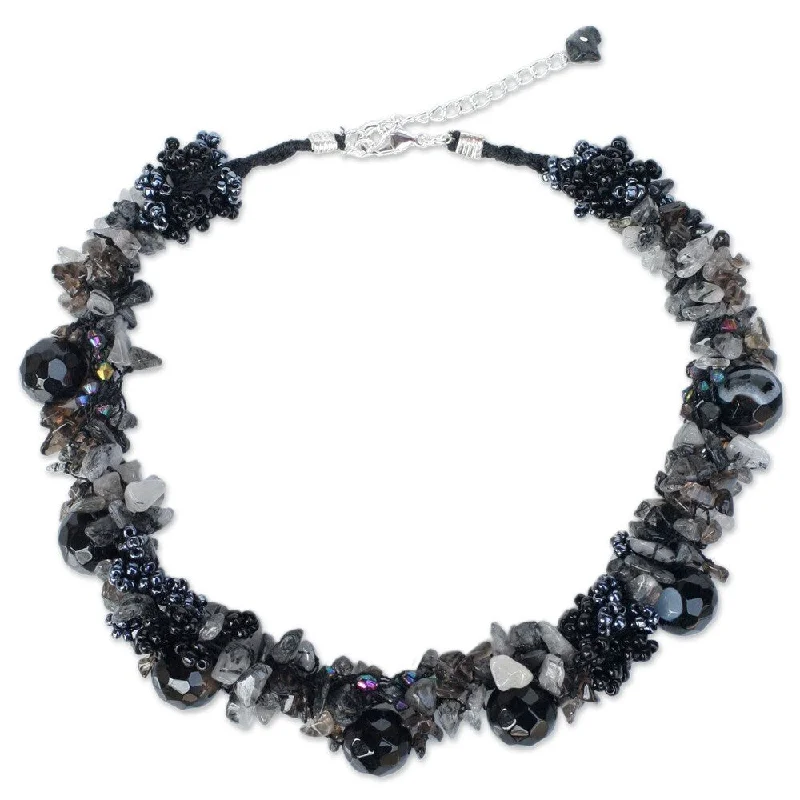 Fine bead necklaces-Sterling Silver Smokey/ Rutile Quartz 'Gush' Necklace