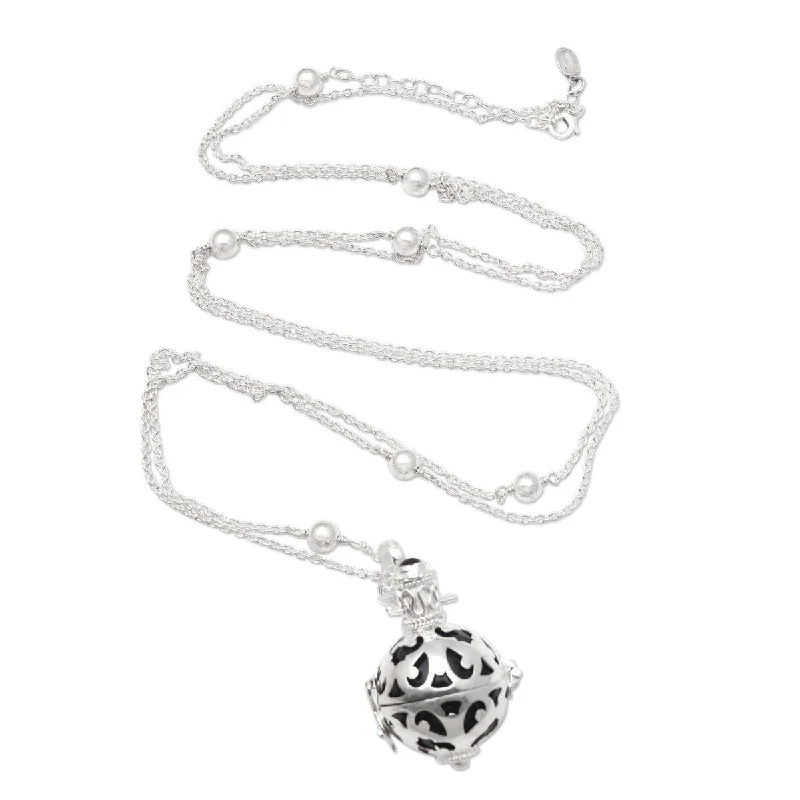 Rope weave necklaces-NOVICA Happy Chime, Onyx harmony ball necklace