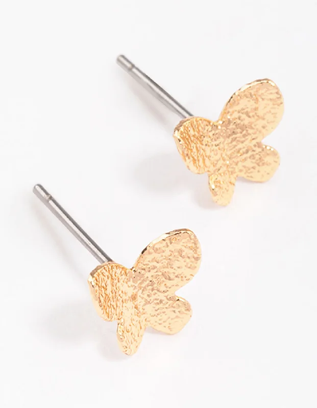 Crystal-twisted earrings-Gold Sandblast Butterfly Stud Earrings