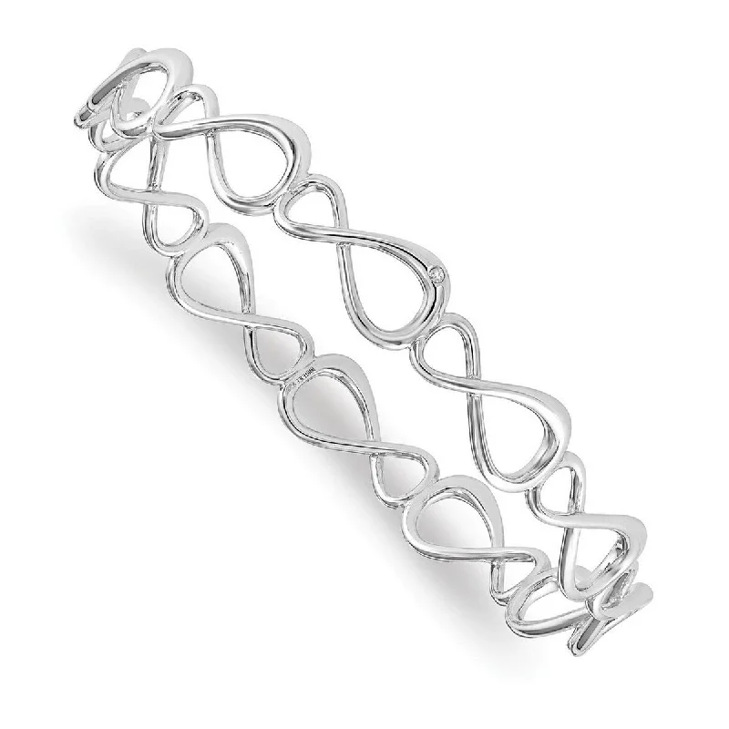 Dove feather bangles-Curata 925 Sterling Silver White Ice Diamond Infinity Symbol Cuff Stackable Bangle Bracelet