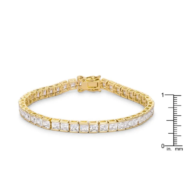 Baroque pearl bangles-Princess Cut Cz Gold Tone Tennis Bracelet - 7.5 Inch