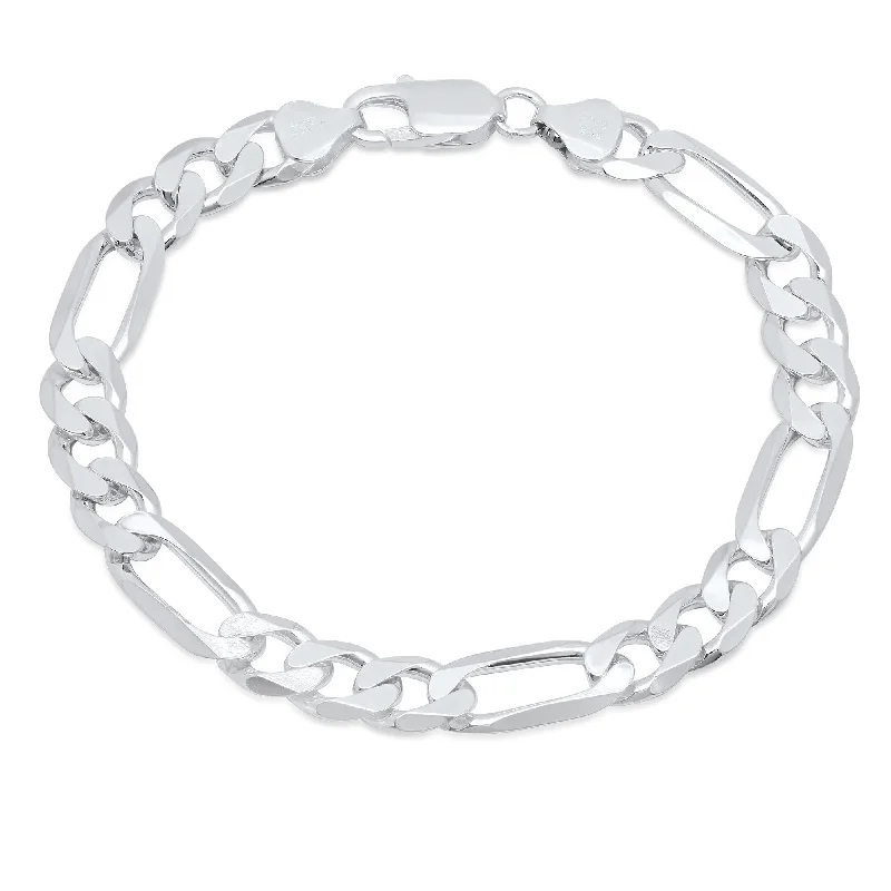 Thick chain bangles-Sterling Silver Italian 10mm Diamond-Cut Figaro Bracelet (8-9 Inch)