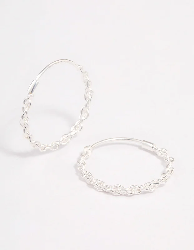 Aged bronze earrings-Sterling Silver Chain Hoop Earrings