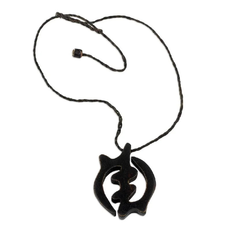 Reef knot necklaces-Handmade Ebony Leather 'God-fearing Faith' Necklace (Ghana)