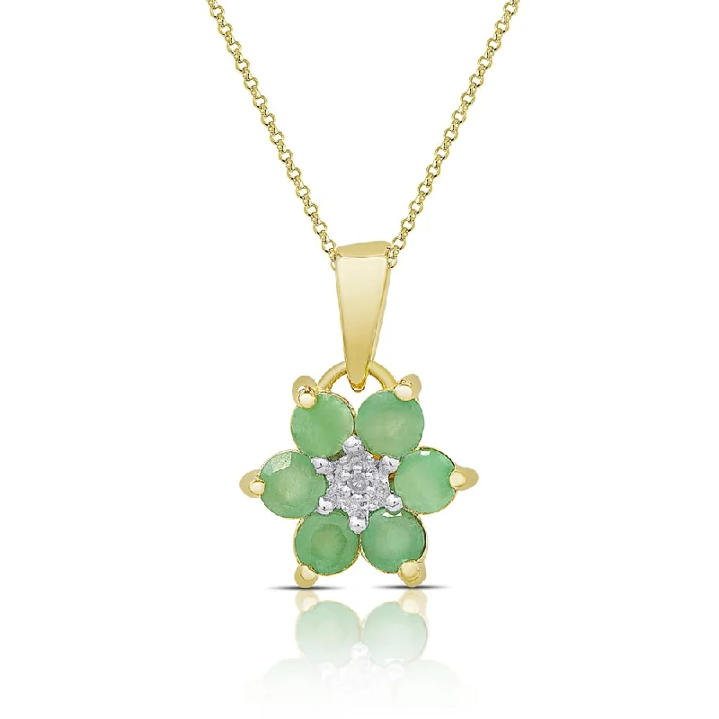 Alloy metal necklaces-Dolce Giavonna Gold over Sterling Silver Emerald and Diamond Accent Flower Necklace